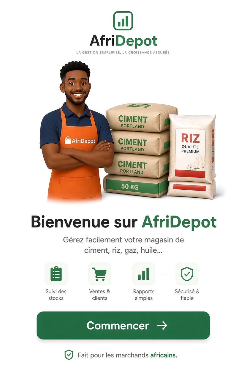 Aperçu AfriDepot — Bienvenue